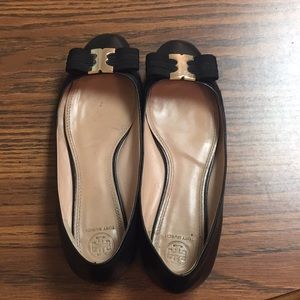 Tory Burch Gemini Bow Black Leather Flats